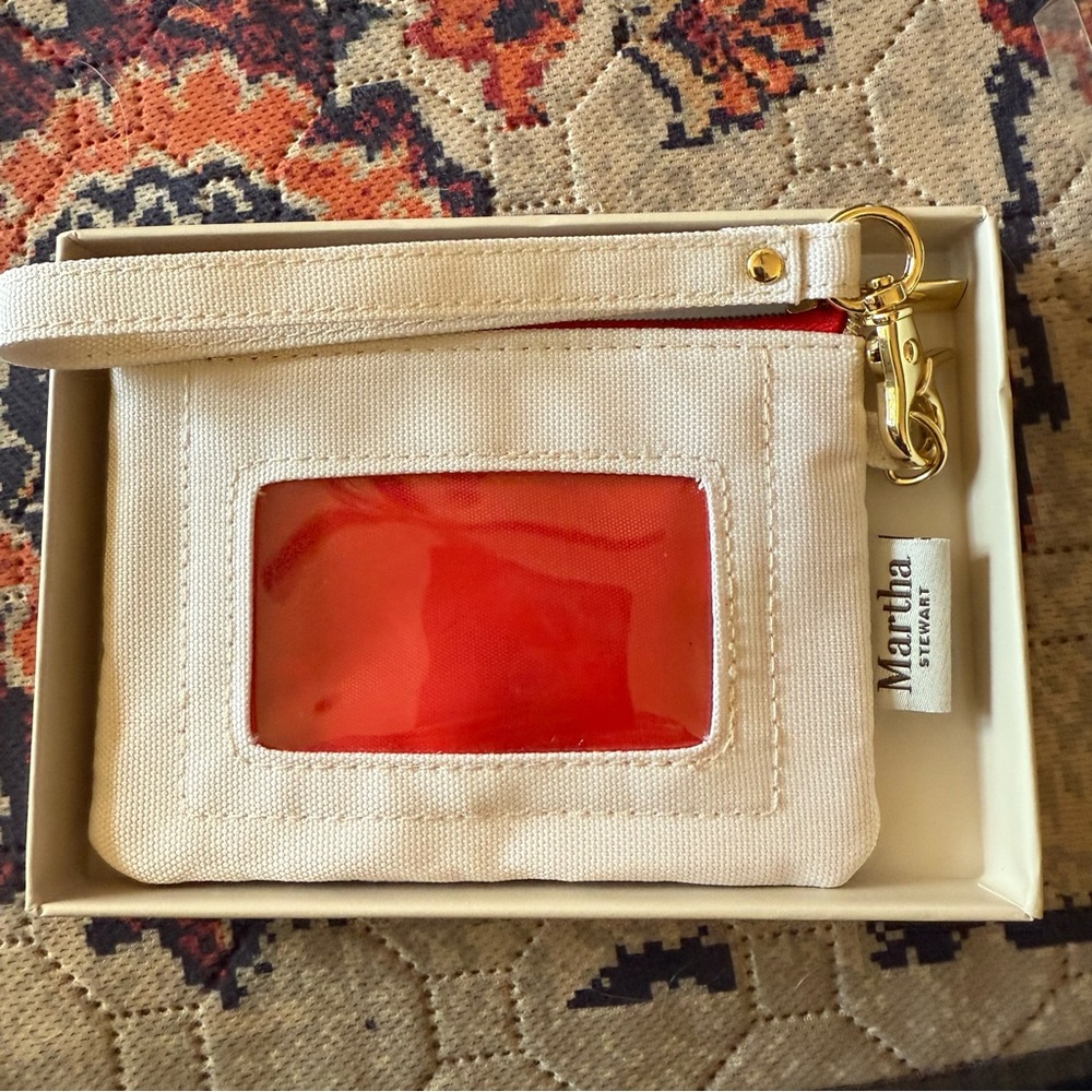 Martha Stewart Cream Canvas Pouch with Red Bow and Cedar Bows - Picture 2 of 3